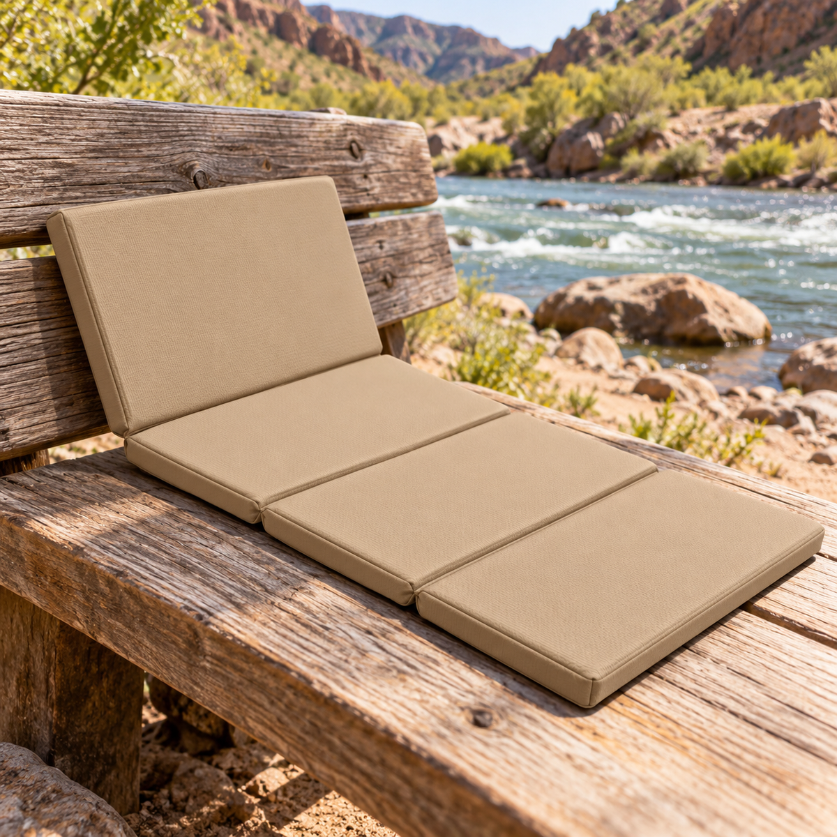 Sandstone Folding Bank Pad — AI-generated illustrative product scene