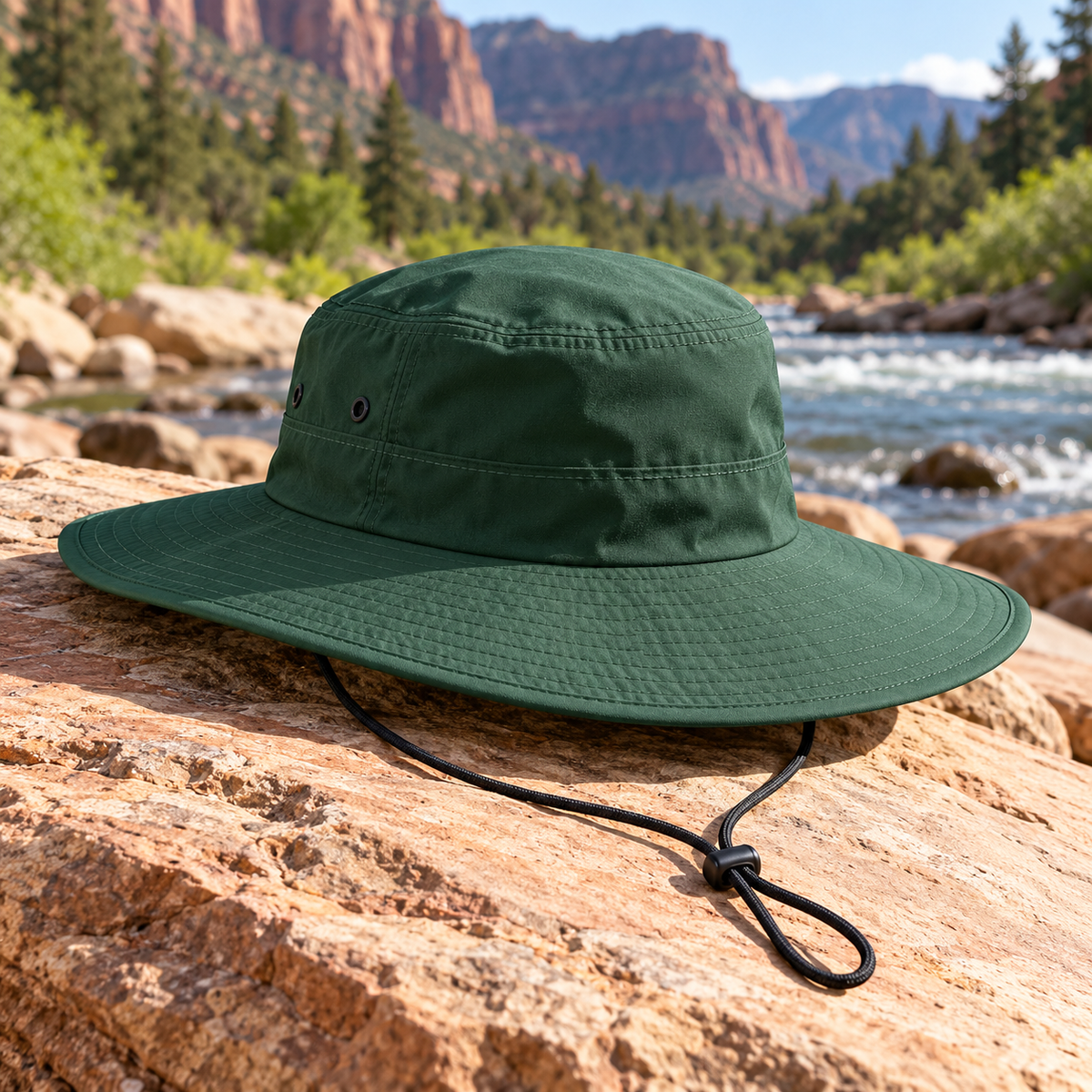 Forest Brim Riverbank Hat — AI-generated illustrative product scene