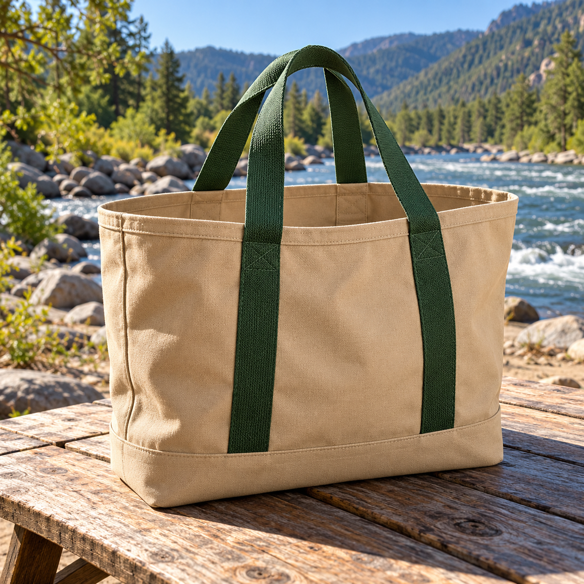 Shoreline Open Gear Tote — AI-generated illustrative product scene